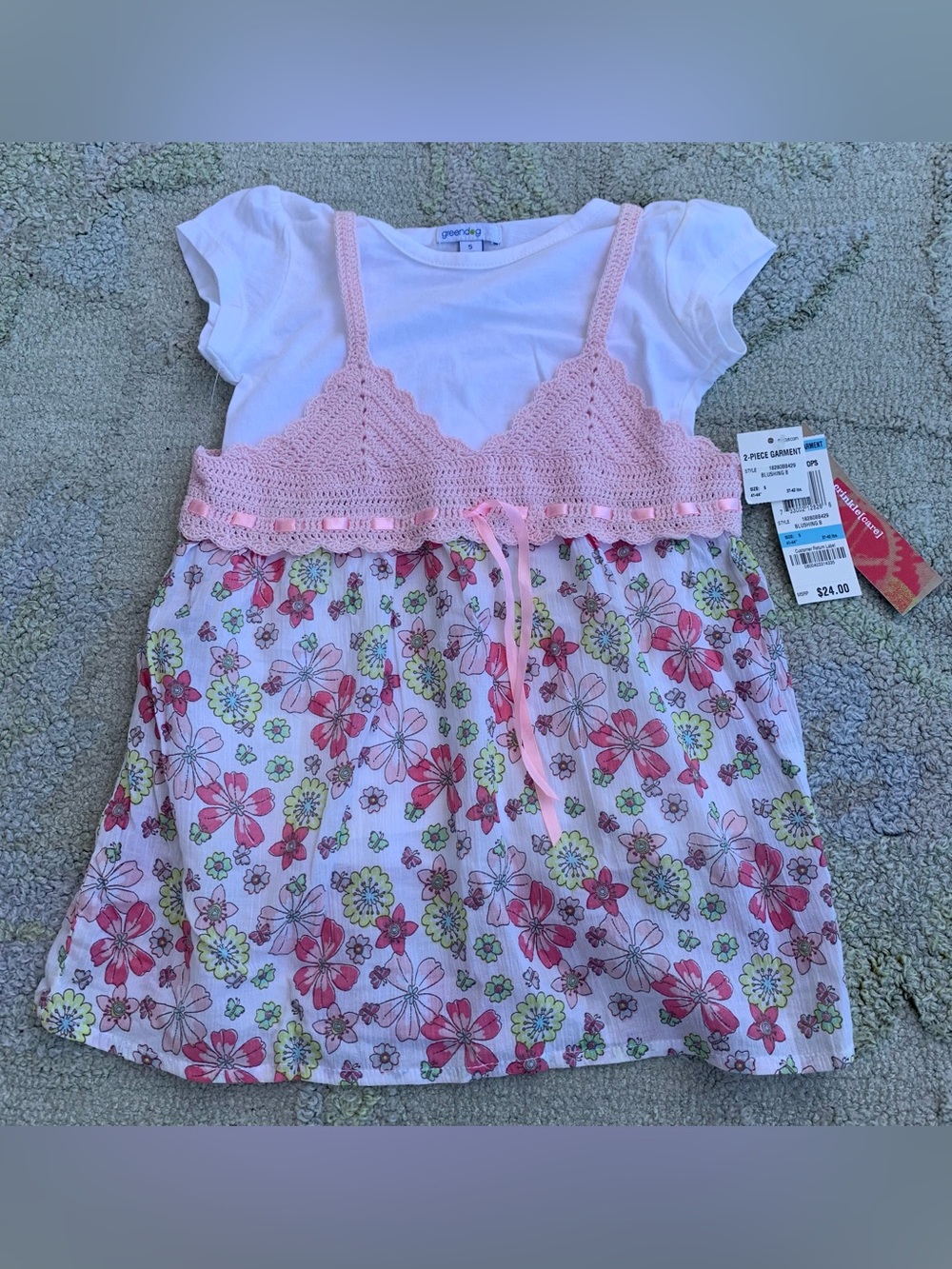 Greendog Girls 2-Piece Crochet & Floral Layered Dress (Size 5)